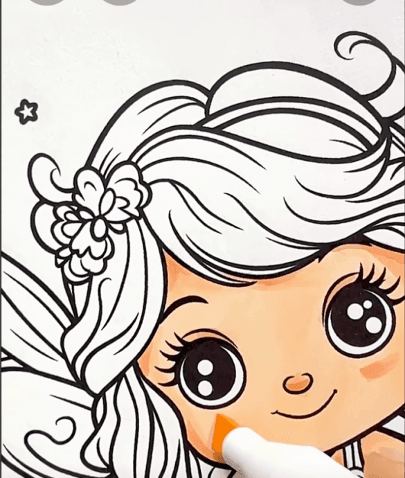 Fairy Girl With Wings And Stars Adult Coloring Page-HowToVideo