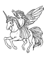 Fairy Riding a Unicorn with Large Delicate Wings Coloring Page