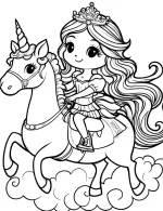 Fairytale Unicorn Adventure with Princess Riding on Unicorn Coloring Page