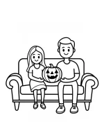 Family Pumpkin Fun on Couch Halloween Coloring Page by Mindset Flow