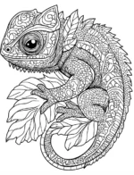 Fantasy Chameleon With Leafy Patterns Coloring Page by Mindset Flow