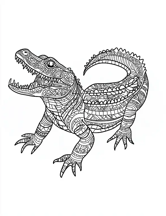 Fantasy Majestic Mandala Style Alligator For Adults Coloring Page by Mindset Flow