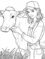 Farm Scene With Woman Petting Cow Adult Coloring Page By Mindset Flow