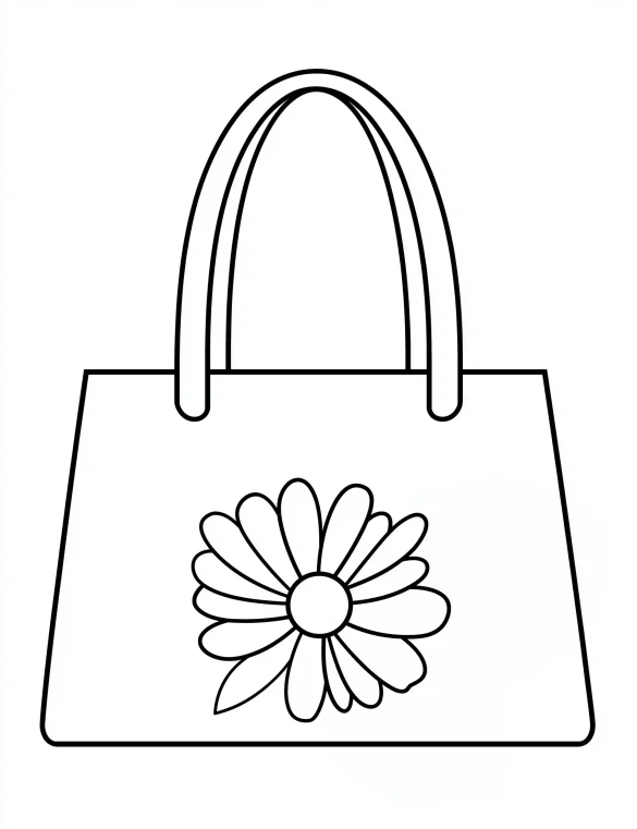 Fashionable Handbag with Flower Accent Adult Coloring Page