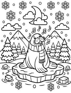 Festive Caroling Walrus Coloring Page By Mindset Flow