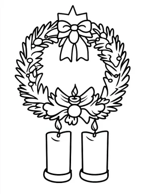 Festive Christmas Wreath with Candles Coloring Page by Mindset Flow