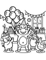 Festive Cow Holding Balloons Coloring Page By Mindset Flow