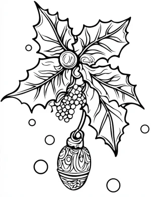 Festive Holly Branch Mandala with Berries and Ornament Coloring Page by Mindset Flow