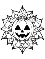 Festive Jack O Lantern Pumpkin with Mandala and Spider Web Design Coloring Page by Mindset Flow