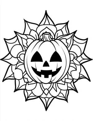 Festive Jack O Lantern Pumpkin with Mandala and Spider Web Design Coloring Page by Mindset Flow
