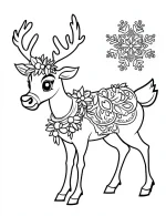 Festive Reindeer with Floral Decorations and Snowflake Mandala Coloring Page by Mindset Flow