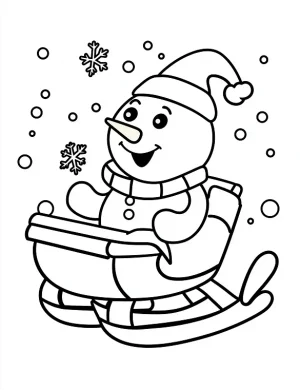 Festive Snowman Sitting in Sleigh Coloring Page by Mindset Flow
