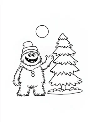 Festive Snowman Waving Beside Christmas Tree Coloring Page By Mindset Flow