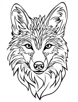 Fierce Fox Face Close Up with Sharp Mandala Fur and Intense Gaze Coloring Page by Mindset Flow