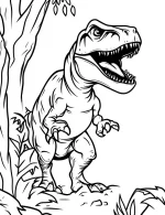 Fierce T-Rex Dinosaur in Jungle Coloring Page