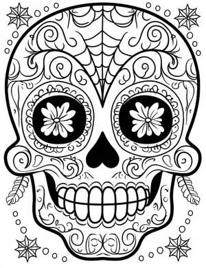 Flaming Sugar Skull Adult Coloring Page By Mindset Flow