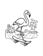 Flamingo and Otter at Skate Park Coloring Page by Mindset Flow