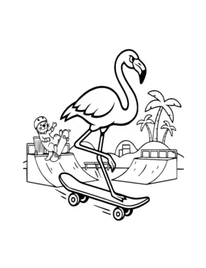 Flamingo and Otter at Skate Park Coloring Page by Mindset Flow