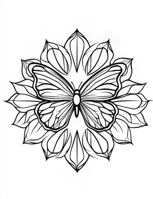 Floral Butterfly Mandala with Petals Coloring Page by Mindset Flow