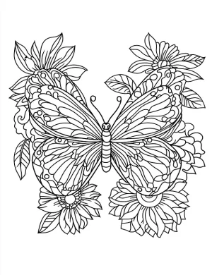 Floral Butterfly With Flowers Coloring Page by Mindset Flow