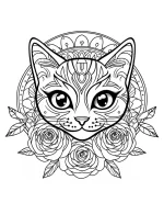 Floral Cat Mandala with Elegant Blooming Patterns Coloring Page by Mindset Flow