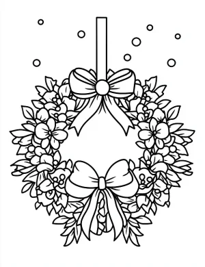 Floral Christmas Wreath With Bow Coloring Page