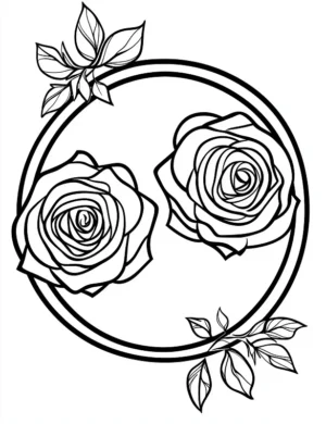 Floral Circular Frame Roses Leaves Mandala Coloring Page by Mindset Flow