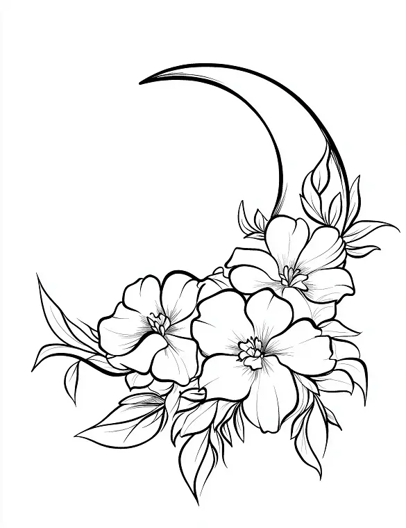 Floral Crescent Moon Design Adult Coloring Page By Mindset Flow