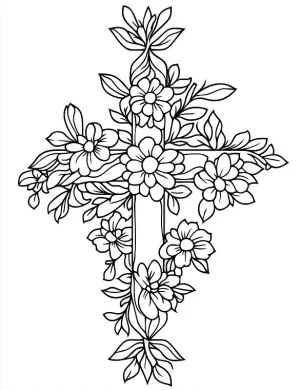Floral Cross Design Christmas Coloring Page By Mindset Flow