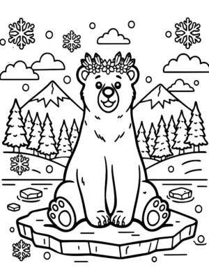 Floral Crown Polar Bear Coloring Page By Mindset Flow
