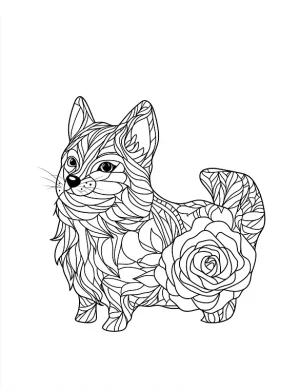 Floral Dog with Rose Mandala Coloring Page by Mindset Flow