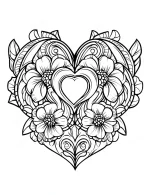 Floral Heart Mandala with Flowers and Swirls Coloring Page by Mindset Flow