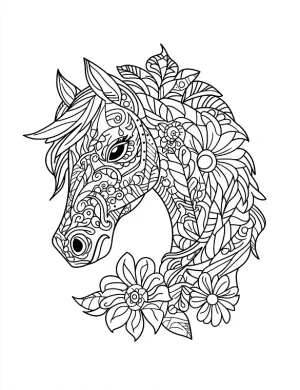 Floral Horse Head Mandala Outline Coloring Page by Mindset Flow