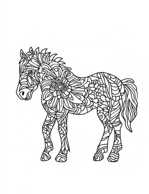 Floral Horse Mandala with Intricate Petals Coloring Page by Mindset Flow