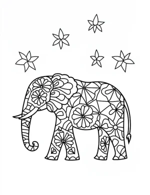 Floral Mandala Elephant with Intricate Flower Details Coloring Page by Mindset Flow