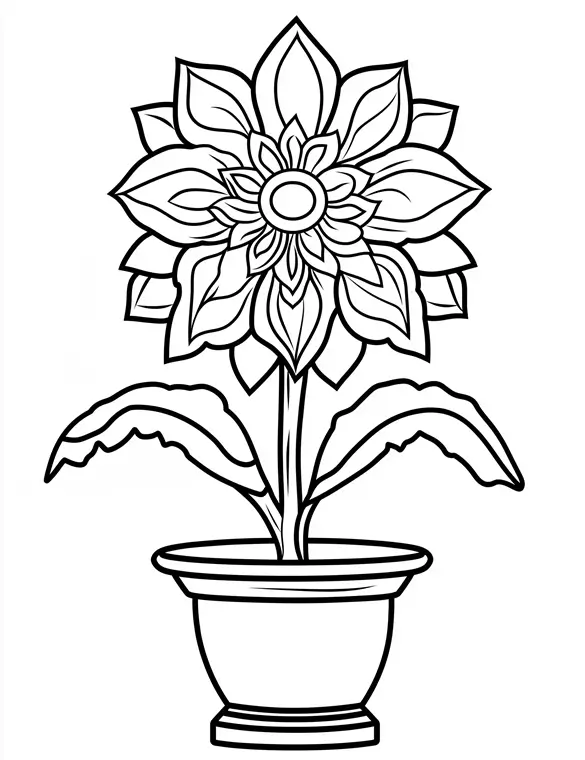 Floral Mandala Flower in Pot Coloring Page