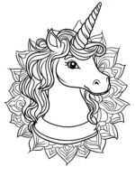 Floral Mandala Unicorn Portrait with Flowing Mane Coloring Page