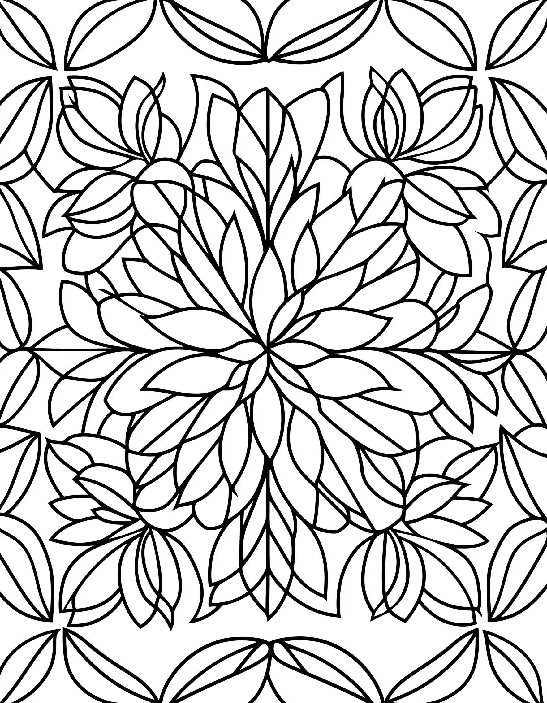 Floral Mandala with Leaves and Petals Coloring Page