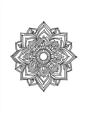 Floral Mandala with Petals and Leaves Coloring Page by Mindset Flow