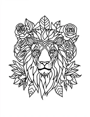 Floral Mane Mandala Lion Coloring Page by Mindset Flow