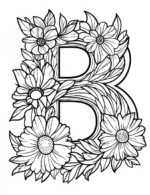 Floral Monogram with Blooming Flowers Coloring Page