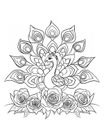 Floral Peacock Mandala with Intricate Feather Details Coloring Page by Mindset Flow