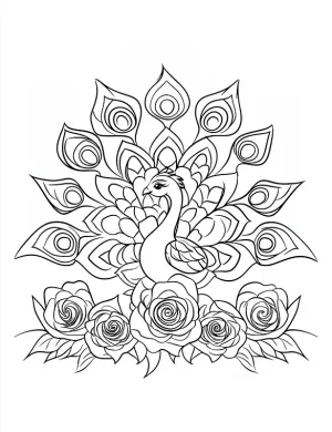 Floral Peacock Mandala with Intricate Feather Details Coloring Page by Mindset Flow