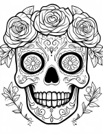 Floral Skull Design with Roses and Swirling Patterns Adult Coloring Page by Mindset Flow