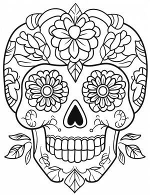 Floral Sugar Skull Adult Coloring Page By Mindset Flow