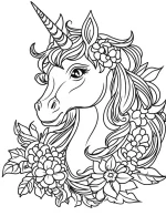 Floral Unicorn with Flowers Mandalas Coloring Page