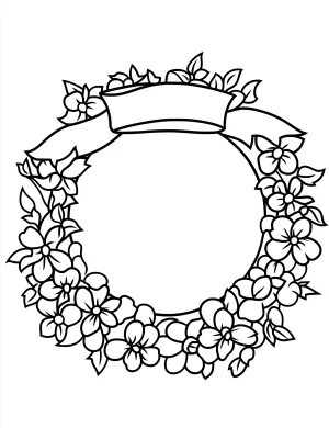 Floral Wreath with Blank Banner Coloring Page