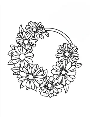 Floral Wreath with Detailed Flowers Printable Coloring Page