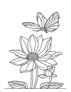Flower And Butterfly Adult Flower Coloring Page