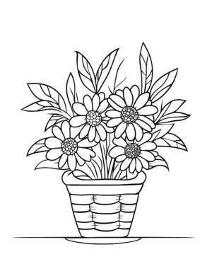 Flower Basket With Fresh Blooms Flower Coloring Page By Mindset Flow